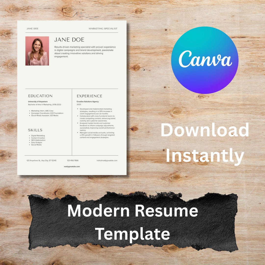 Professional Resume Template Canva | Modern Resume Design | Editable CV ...