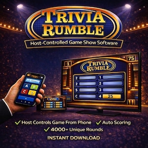 Trivia Rumble Friendly Feud Family Game Show Software | Host Phone Control, Auto Score (Digital Download)