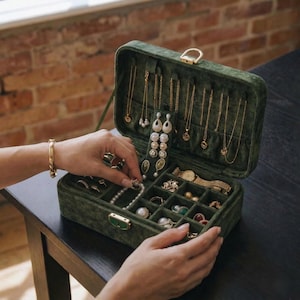 Joyero de terciopelo con cierre: estuche de viaje para joyas, organizador de anillos y collares, regalo para ella