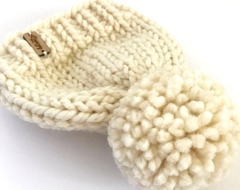 Chunky Knit Baby Beanie with Pom Pom: Hand-Knitted Wool Blend