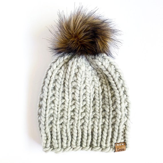 Hand Knit Peruvian Wool Beanie with Pom Blush Pink Peruvian Wool Knit Hat with Faux Fur Pom Pom  main image 2