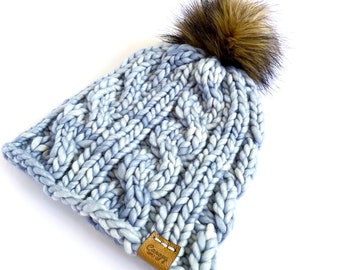CC Quality Women's Faux Fur Pom Pom Beanie - Fleece Lined Slouchy Cable Knit Winter Hat - View #4