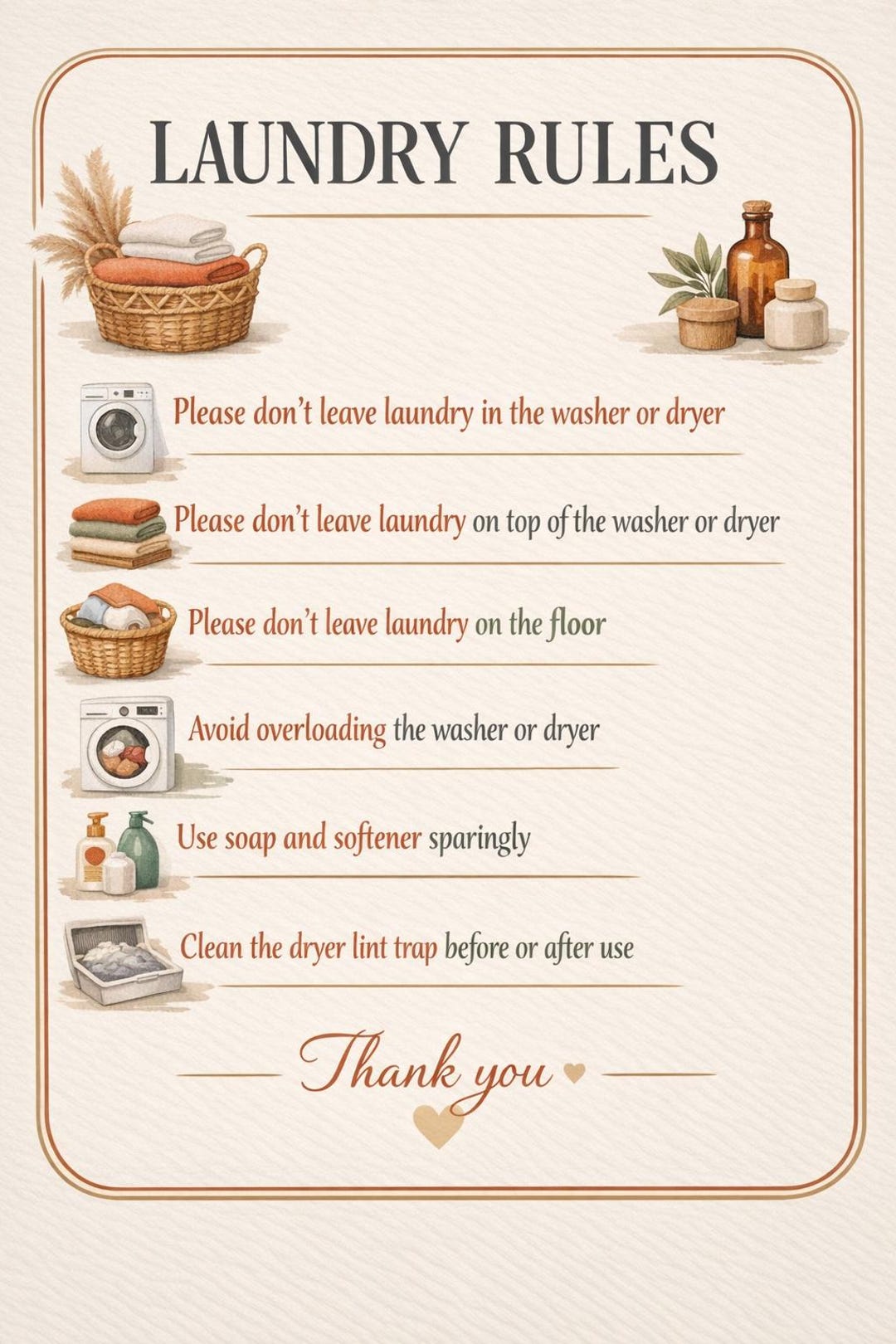 Boho Laundry Room Rules Printable | 8x10 Neutral Home Decor - Etsy