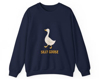 Sudadera con ilustración de Silly Goose / Diseño de pato lindo, cuello redondo blanco