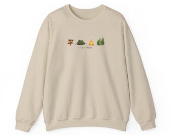Me encanta acampar Iconos de camping Sudadera / Tienda Fogata Árboles Letrero