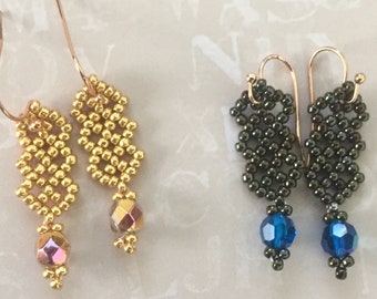 Lattice Earring, beading tutorial, beaded earring instructions