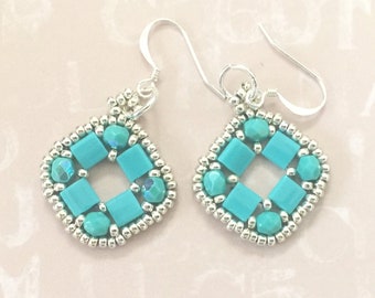 Tila Square Earrings, Beading Tutorial, PDF instant download, easy pattern