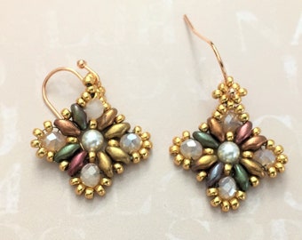 Anytime Earrings, Superduo beading tutorial, Earring Pattern