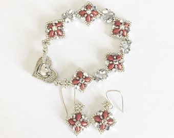 Heart n' Star bracelet and Earring Pattern, beading tutorial