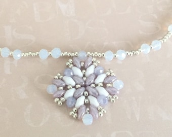 Frosty Necklace, Beading Tutorial, Superduo beaded necklace with pendant, DIY pattern