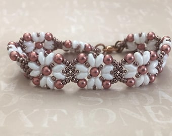 Winter Blossom Bracelet, superduo beading tutorial