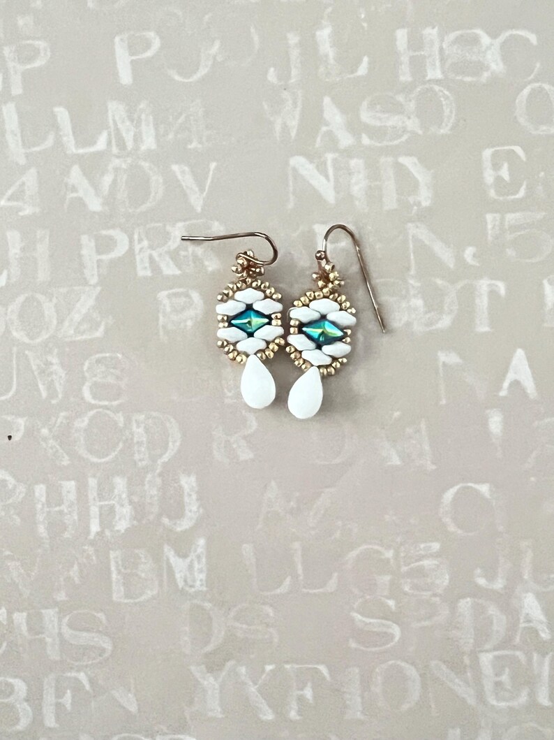 Diamond Duo Drop Earring, Beading Tutorial, superduo , diamond duo image 3
