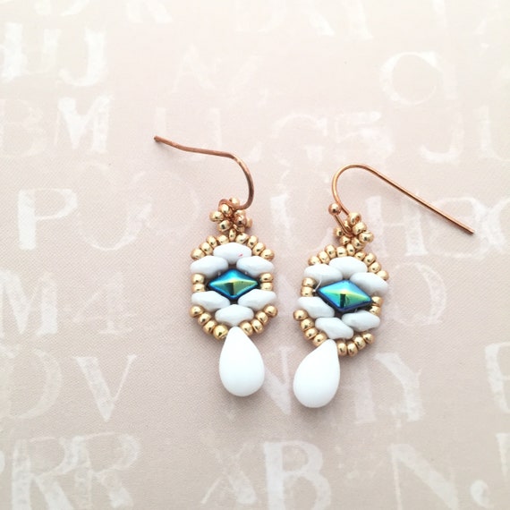 Diamond Duo Drop Earring, Beading Tutorial, superduo , diamond duo