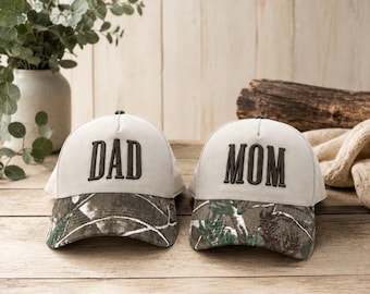 Papa Mama Passende Jagdhüte, Camo Brim Baseballkappen-Set, gestickte Mama Papa Hut, Jagdfamiliengeschenk, Outdoor Paarkappen