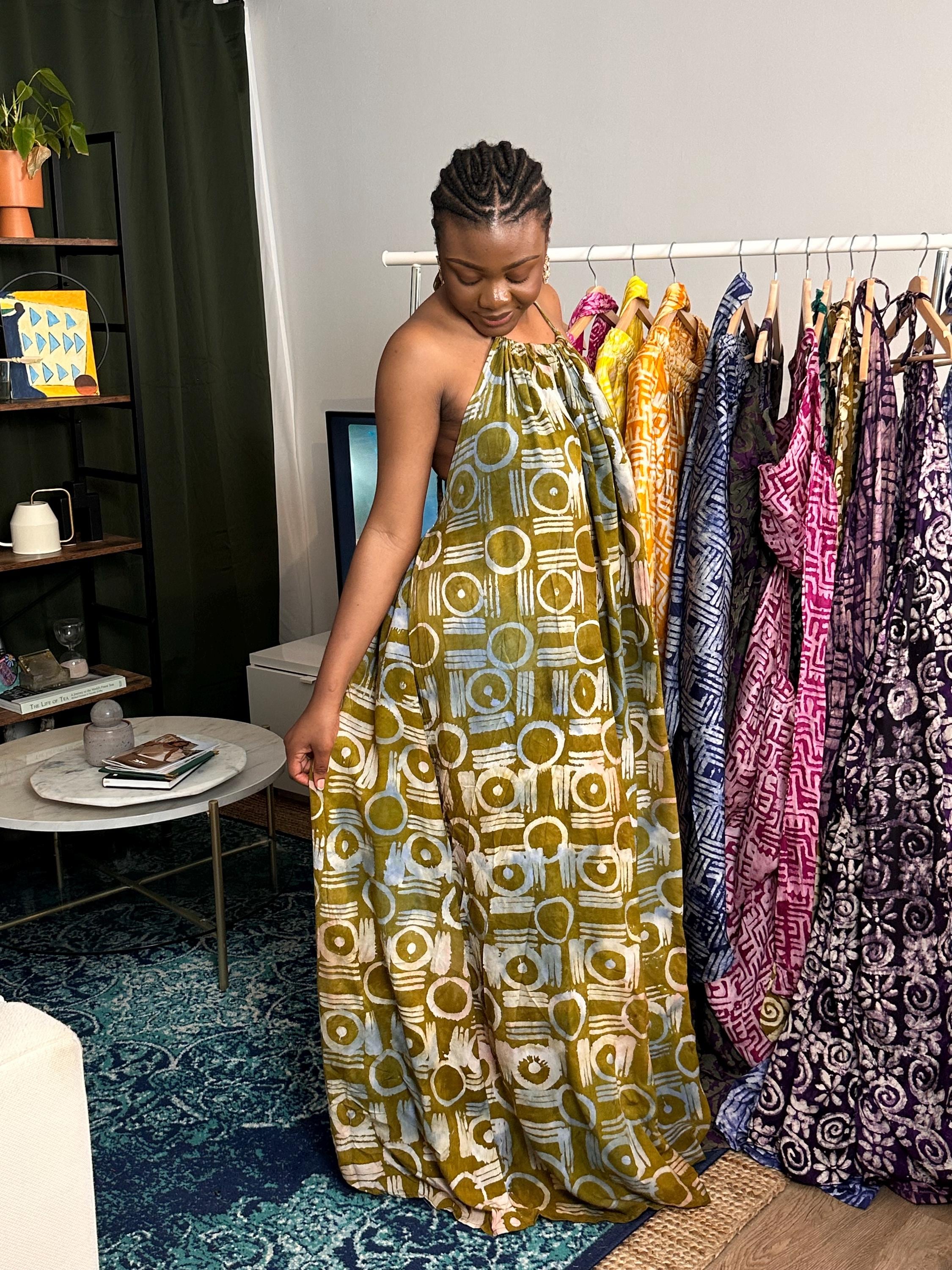 navy blue dress for baby girl African Print, Backless Maxi Dress main image 1