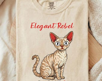 Camiseta elegante con diseño de gato Devon Rex rebelde / Camiseta con estampado de amante de los gatos