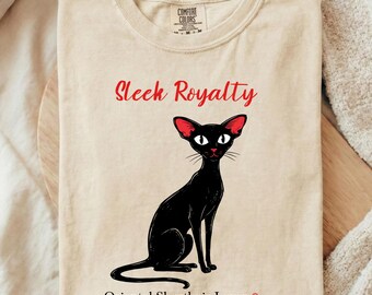 Camiseta elegante de gato oriental de pelo corto negro de la realeza / Camiseta para amantes de los gatos