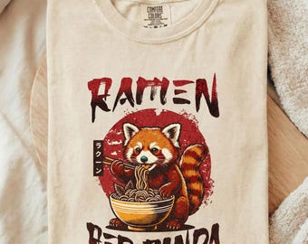 Camiseta unisex con estampado de panda rojo y ramen Comfort Colors