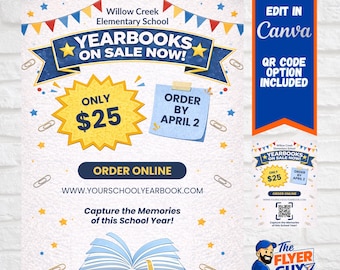 Yearbook Sale Flyer Template Editable in Canva | School Yearbook Order Poster | PTA PTO Printable | Instant Download