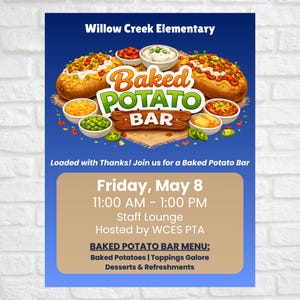 Baked Potato Bar Flyer Template | Staff Appreciation Lunch Poster | Editable Canva Template | PTO PTA Event | School Food Bar Canva Template