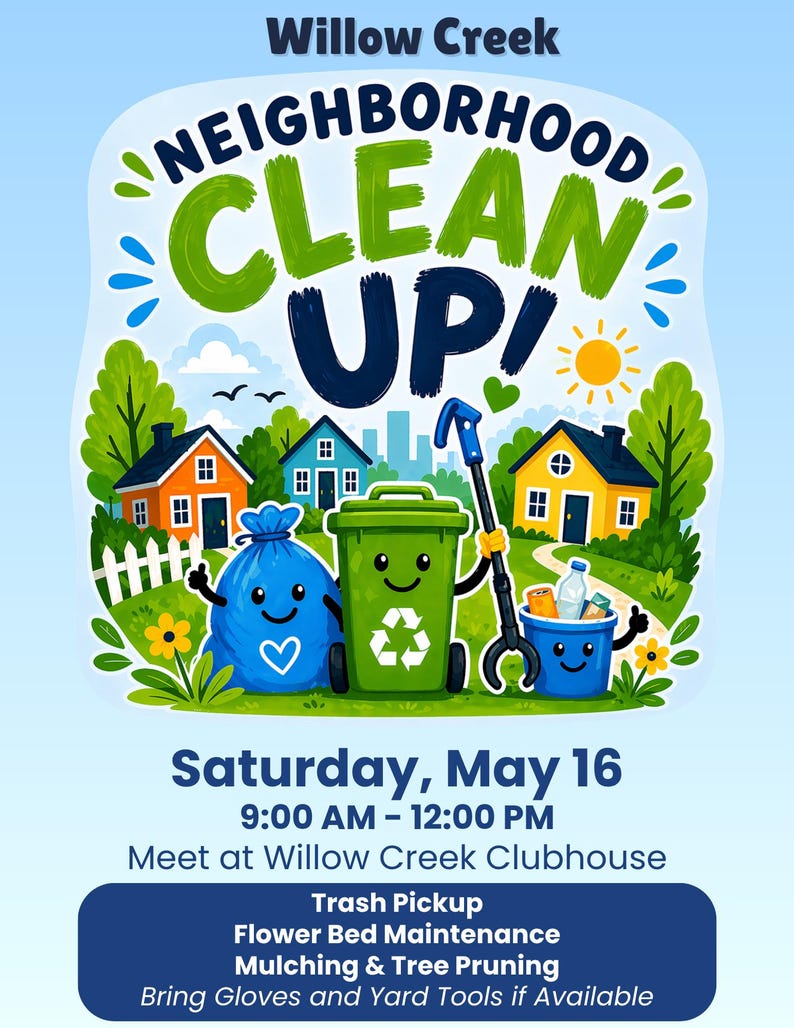 Neighborhood Clean up Flyer Template | Community Clean up Flyer | HOA ...