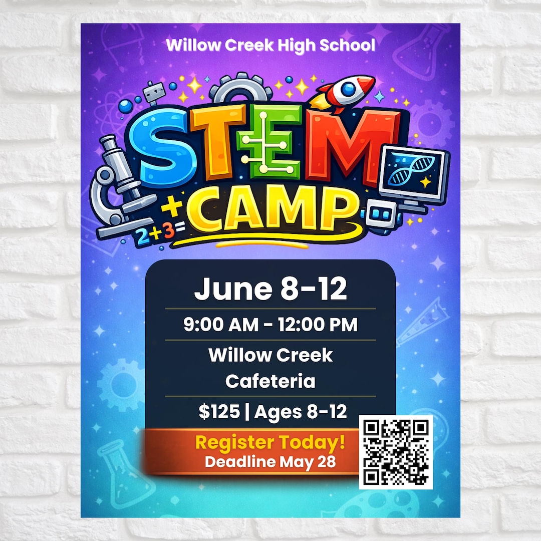 STEM Camp Flyer Template Editable in Canva | STEM Summer Camp Flyer ...