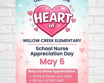 School Nurse Appreciation Flyer Template | Editable Canva Thank You Poster | Nurse Appreciation Day | PTA PTO School Event