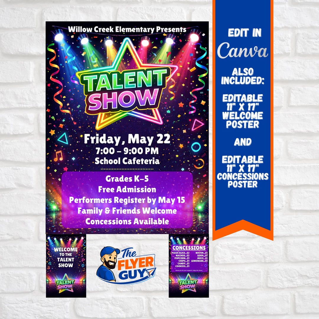 Talent Show Bundle Editable in Canva | School Talent Show Flyer ...