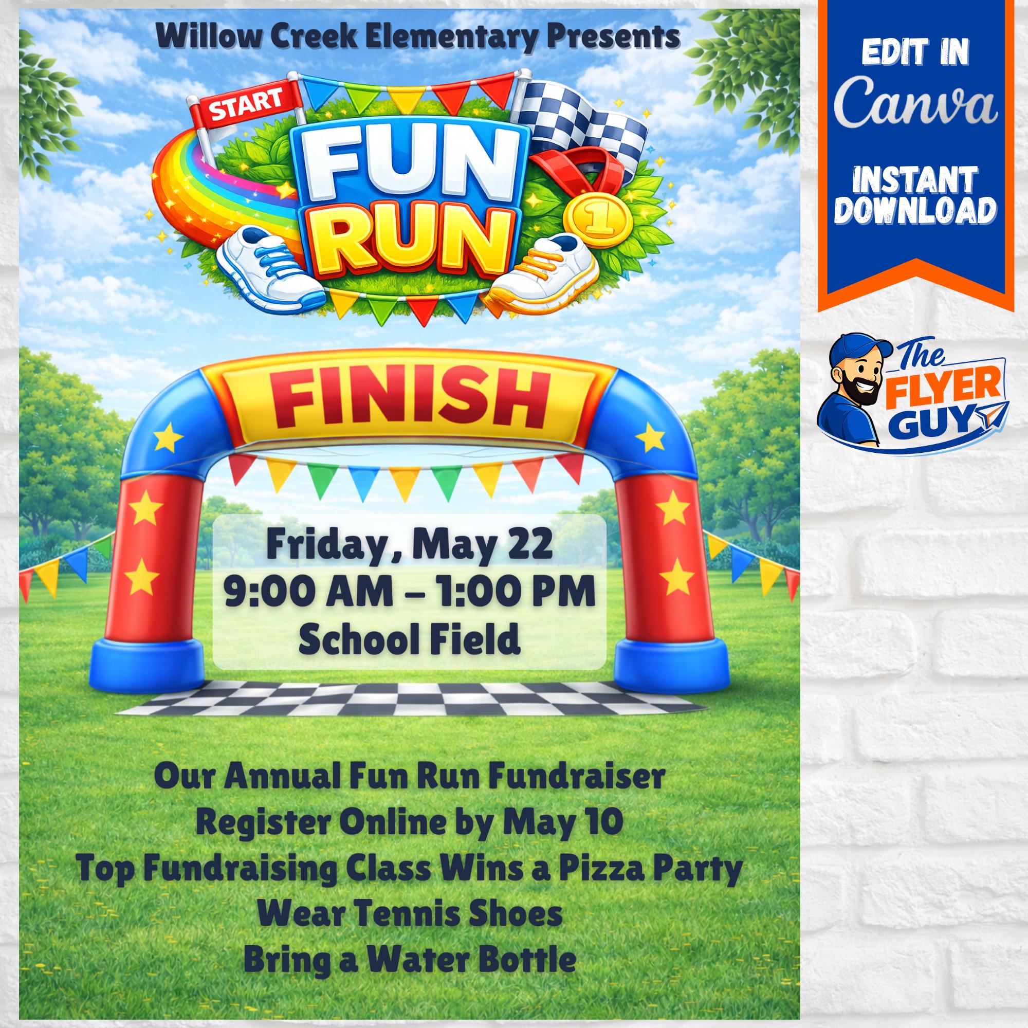 Fun Run Flyer Template Editable in Canva | School Fundraiser Poster ...