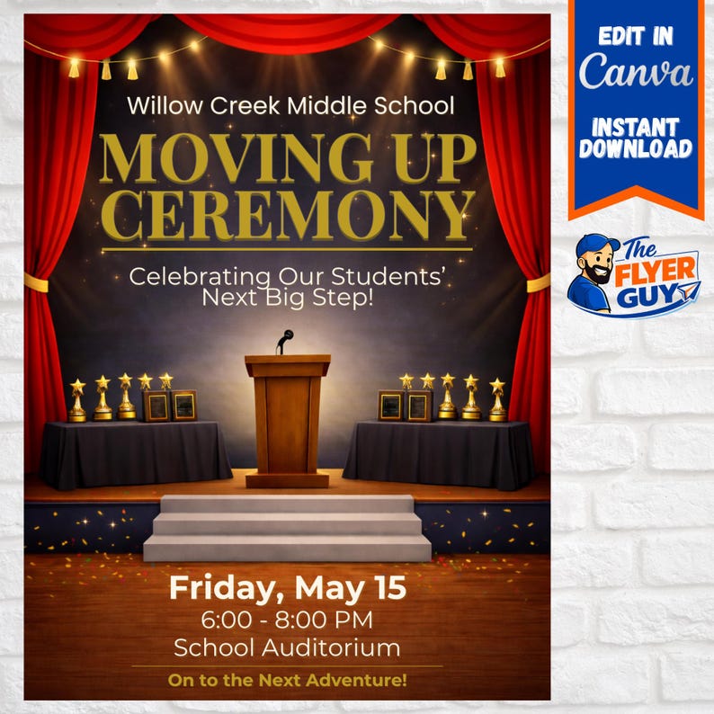 Moving up Ceremony Flyer Template Editable in Canva | School Promotion ...