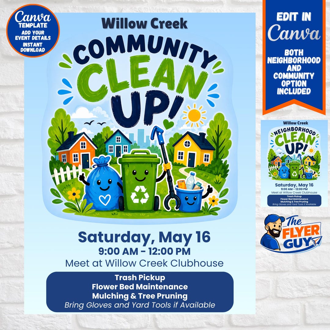 Neighborhood Clean up Flyer Template | Community Clean up Flyer | HOA ...