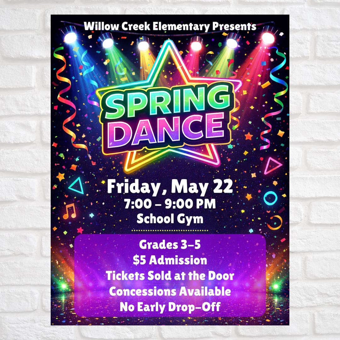 Spring Dance Flyer Template Editable in Canva | School Dance Poster ...
