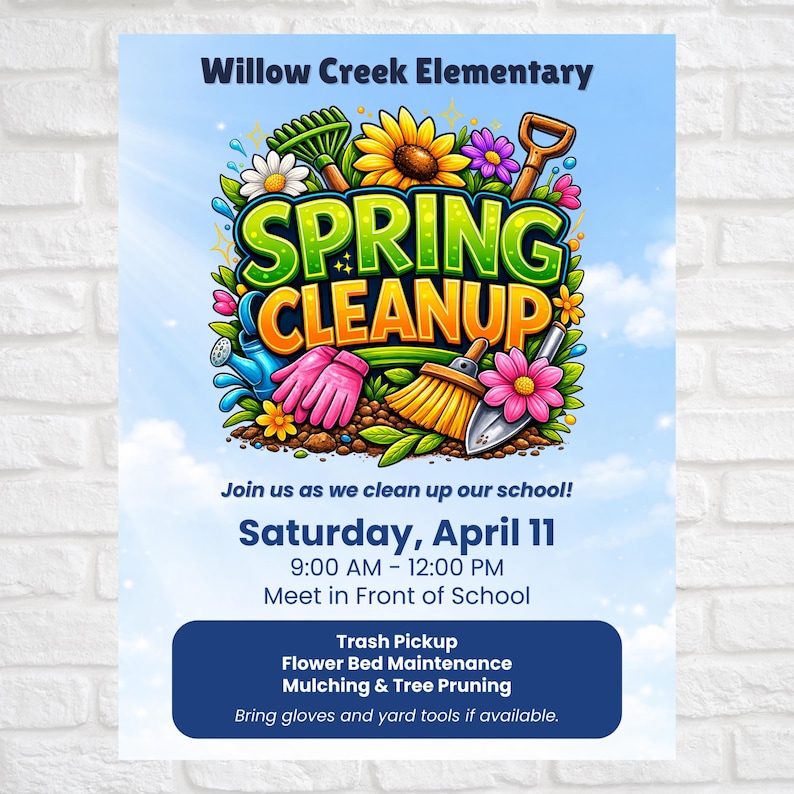 Spring Cleanup Flyer Template | School Cleanup Day Flyer | Community ...