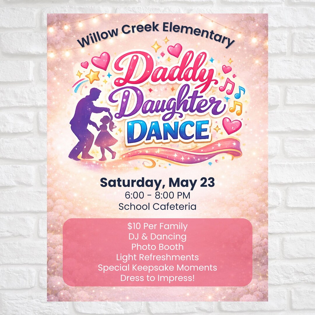 Daddy Daughter Dance Flyer Template | School Dance Flyer | PTA Event ...