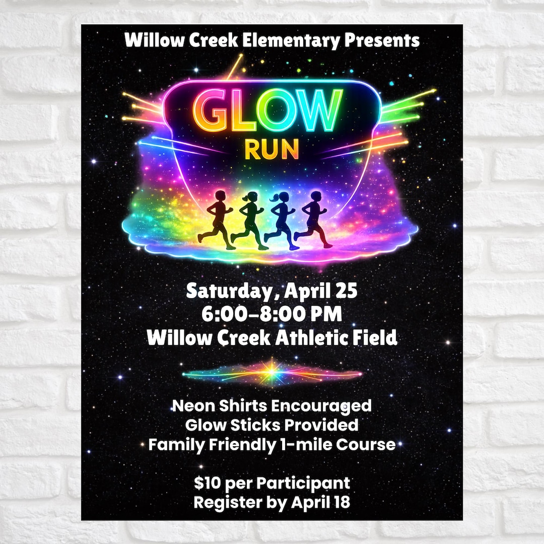 Glowing Raffle Sign Glow Run Flyer Template Editable in Canva | School Glow Run Fundraiser ...