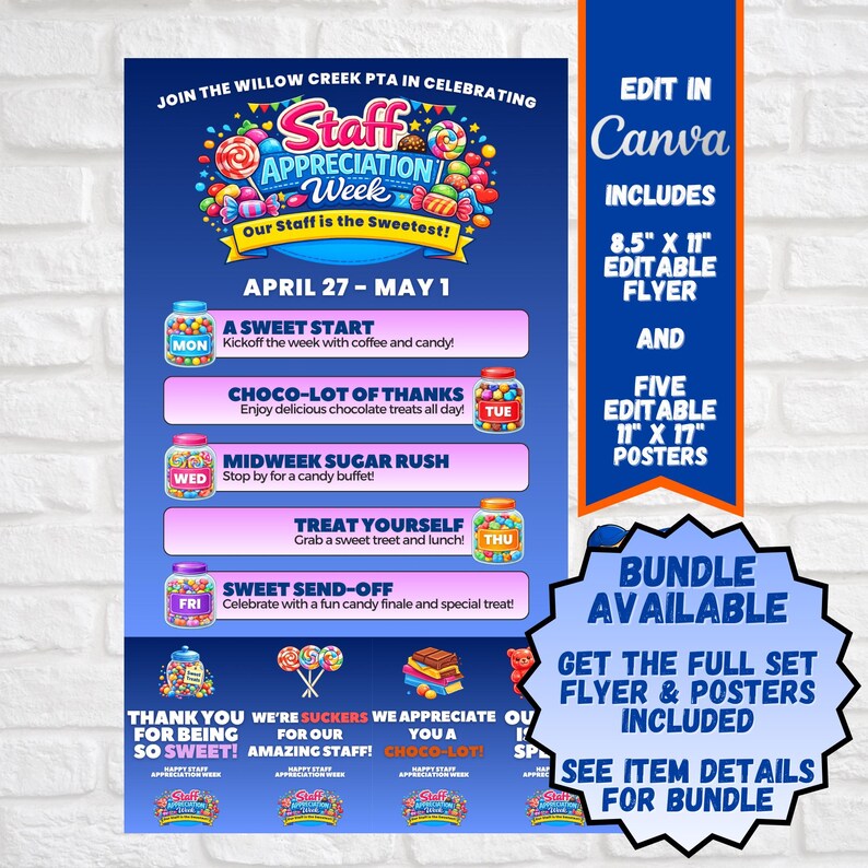 Staff Appreciation Week Candy Theme Flyer | Teacher Appreciation Week ...