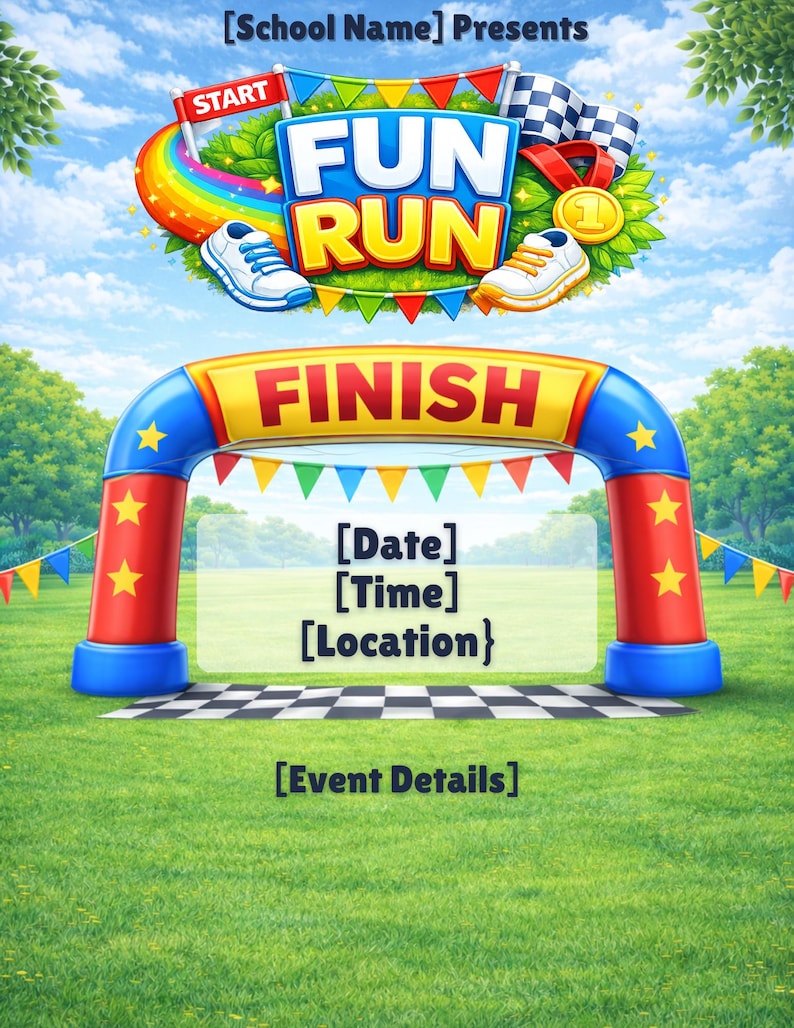 Invitation Program Fun Run Fun Run Flyer Template Editable in Canva | School Fundraiser Poster ...