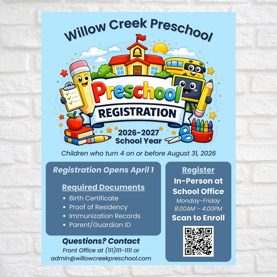 Preschool Registration Flyer Template | Editable School Enrollment ...
