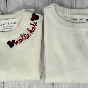 Classic Crewneck Monogram Sweater, Mouse Design, Spring Lightweight Sweater, Sibling Match, Twin Match