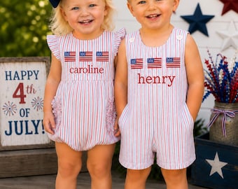 American Flag Classic seersucker Shortall, Patriotic Design, July 4,