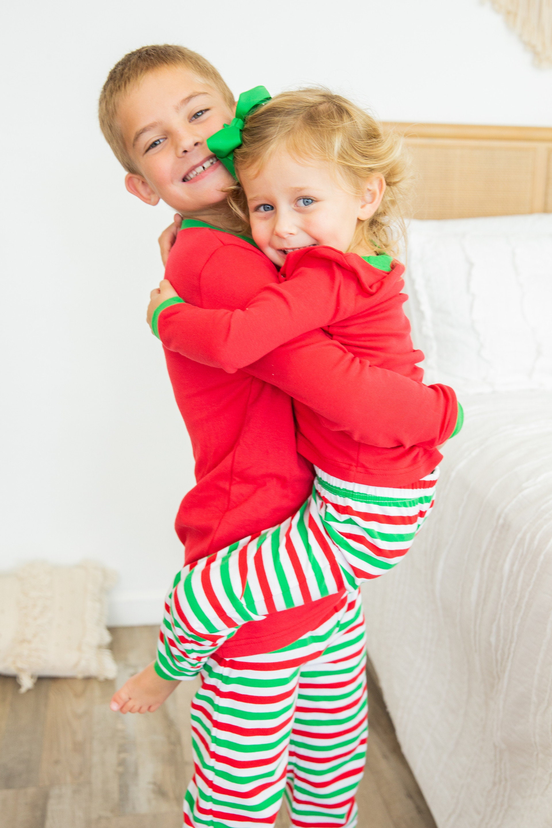 Red and Green Stripe Children's Holiday Monogram Name Pajama Set