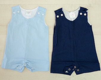 Boy Solid Blue Jon jon, Romper Monogram, Boy Shortall