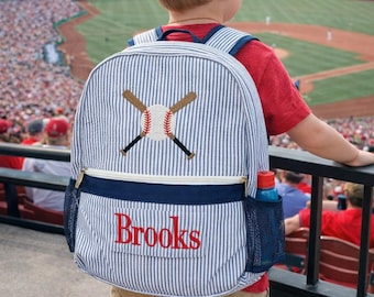 Seersucker Backpack, Duffle Bag, Sports Bag, Personalized, Embroidery, Kids Sleepover Bag, Kids Travel, Matching Set, Baseball