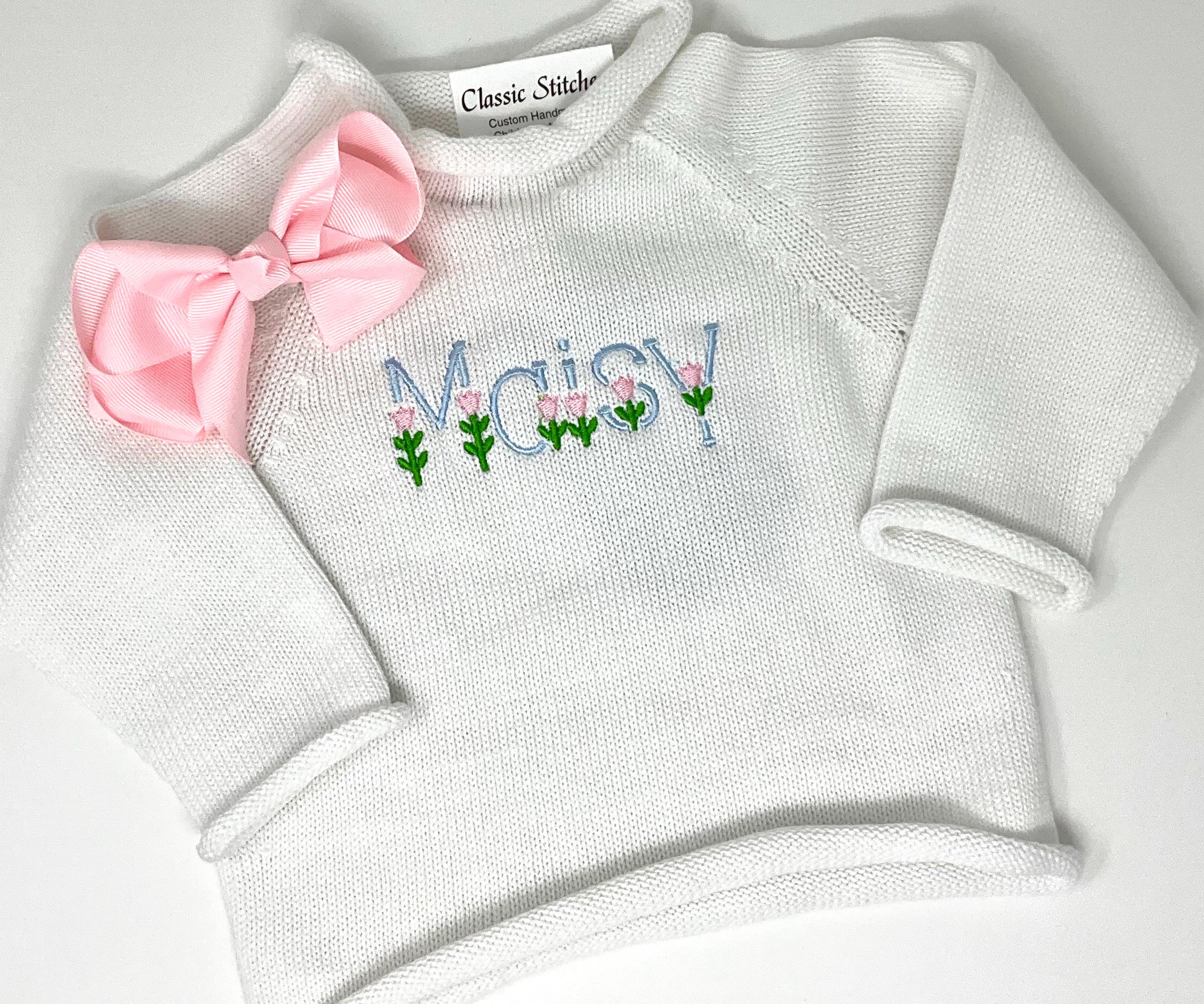 Girl Embroidered Rollneck Sweater, Preppy Sweater, Monogram, Personalized, Tulip Monogram