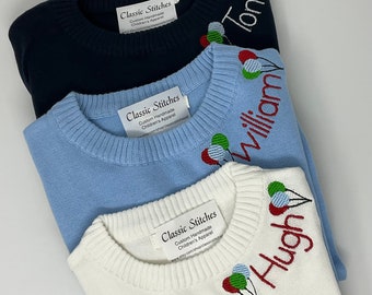 Birthday Classic Crewneck Sweater, Birthday Balloons, Kids Preppy Unisex Pullover, Lightweight Cotton Sweater, Sibling Match