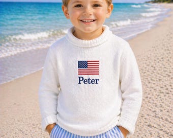 Flag  Embroidered Rollneck Sweater, Preppy Sweater, Monogram, Personalized, Patriotic