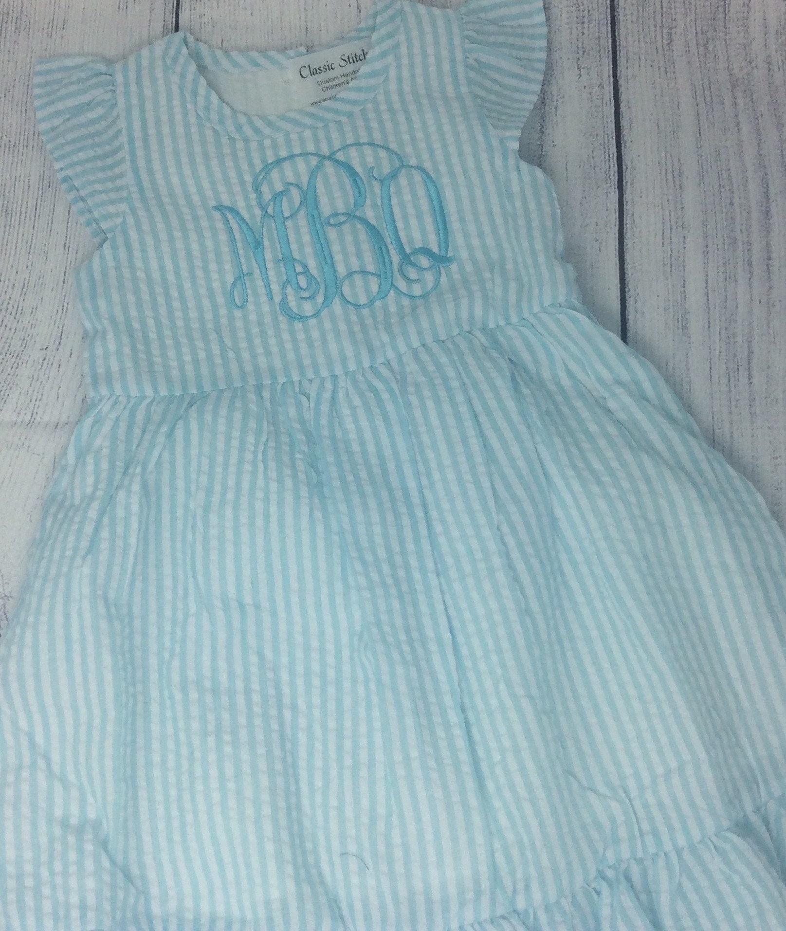 Monogram Seersucker Easter Dress Aqua ...