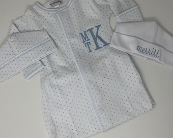 Newborn coming home outfit, Monogram infant footie, tiny dots, newborn picture outfit, monogram baby clothing, baby boy, baby girl, preemie