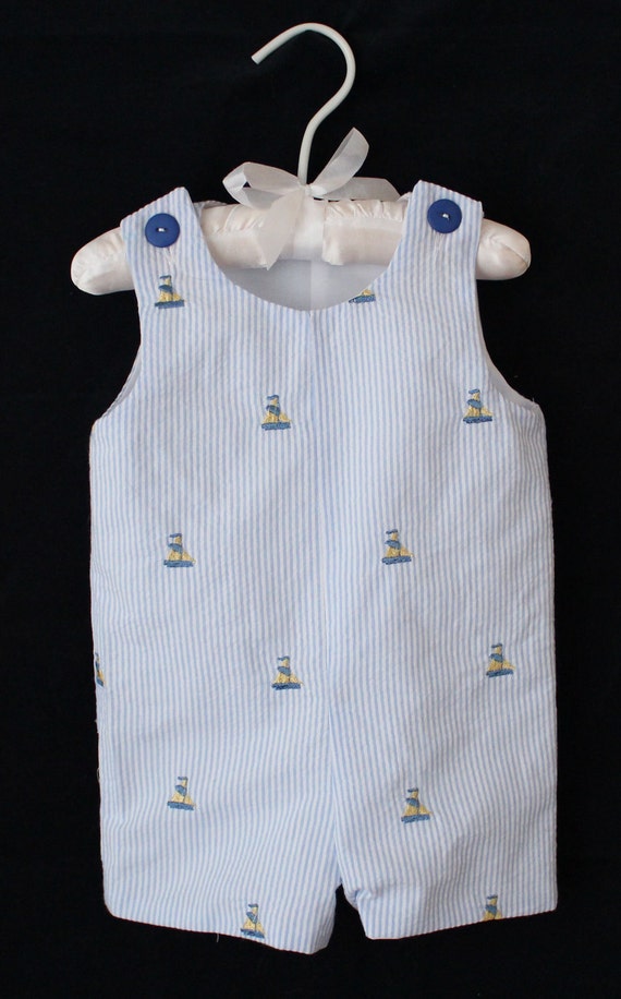 Items similar to Blue Seersucker Boats Toddler Boy Jon-Jon Beach on Etsy