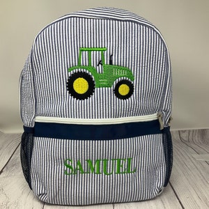 Seersucker Backpack, Duffle Bag, Sports Bag, Personalized, Embroidery, Kids Sleepover Bag, Seersucker Kids Travel, Matching Set, Tractor